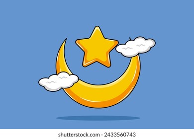 Design Moon and Star with Cloud Cartoon Illustration