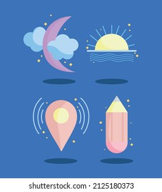 design moon sun and cloud icons collection