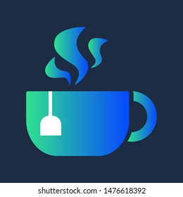 Design Morning Aroma Hot Drink in Cup Tea Icon. Colorful Drawing Ceramic Mug with Handle, Teabag Blank Label and Steam. Fresh Warm Brewed Breakfast Beverage Template Vector Flat Symbol