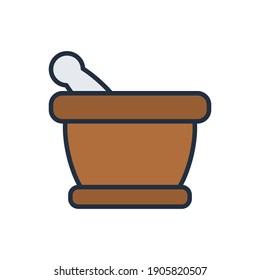 The design of the mortar medicines and health flat outline color icon pack vector illustration, this vector is suitable for icons, logos, illustrations, stickers, books, covers, etc.