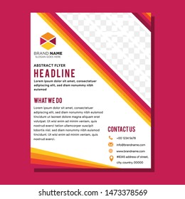 Design a mosaic orange and dark red flyer or brochure with colored diagonal elements and a place for photo collage. Strict modern design for business flyer, catalog. Vector illustration