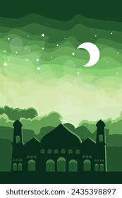 Design Mosque in Ramadan Night Flat Illustration