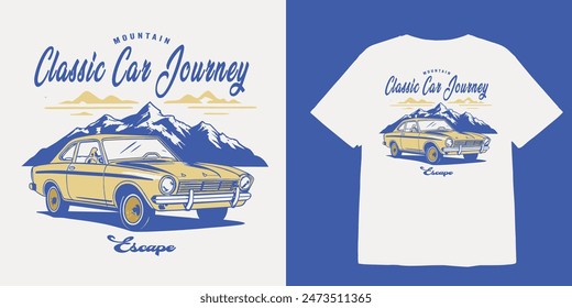 Design mountain classic car journey escape t shirt design