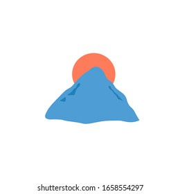 DESIGN MOUNTAIN WITH RED SUN ON WHITE