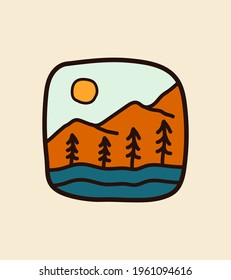 Design of mountain and sea for t-shirt Design, tee design ,patch emblem badge design