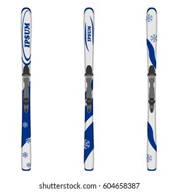 Design of mountain skis with fastening in a set, vector image