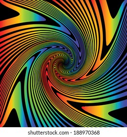 Design multicolor whirl movement illusion background. Abstract warped twisted backdrop. Vector-art illustration