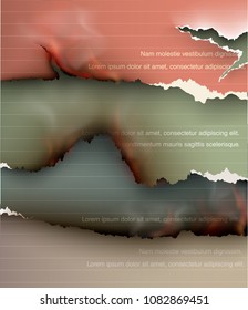 design multicolored burning templates torn paper with fire