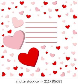 Design from multicolored hearts. Template for greeting card, sticker, notepad, notebook, packaging.