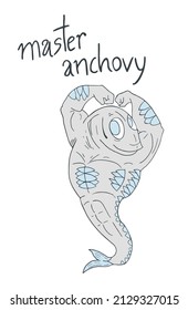 Design of muscle anchovy illustration