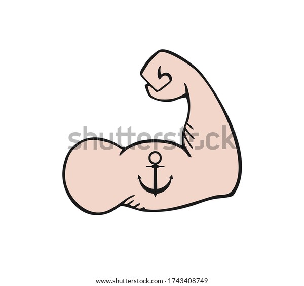 Design of muscle arm\
with anchor tattoo
