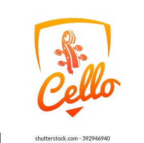 Design for Music Club with Head of Cello, Coat of Arms with - Vector Illustration on white background isolated.