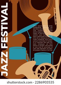 design for music festival poster with musical instruments silhouettes and copy space
