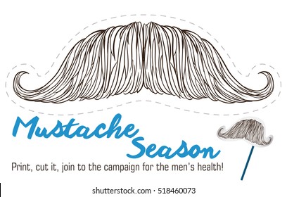 Design with mustache in hand drawn style ready to print, cut and use to support men's health campaign.