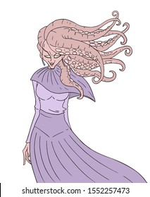 design of mutant woman with octopus hair