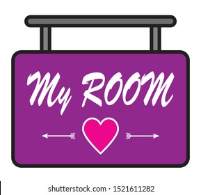 Design my room sign for social media history. Purple background and attractive love icons. Vector illustration