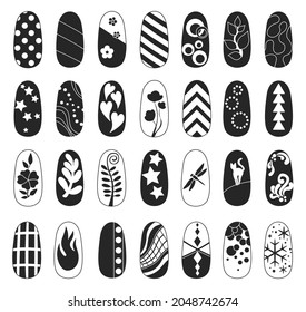 Design nail isolated black set icon. Vector black set icon manicure fingernail. Vector illustration design nail on white background.