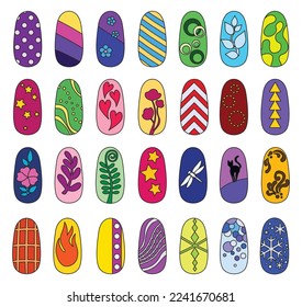 Design nail isolated color set icon. Vector color set icon manicure fingernail. Vector illustration design nail on white background.