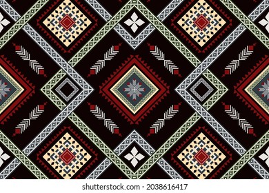 Design of Native Textile with Black background and Red floral Geometric Moroccan pattern for fabric pattern, Embroidery, wallpaper, Decoration.