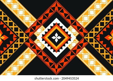 Design of Native Textile with Black background and Orange Cross Geometric pattern for fabric pattern, Embroidery, wallpaper, Decoration.