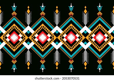 Design of Native Textile with Black background and Traditional Geometric pattern for fabric pattern, Embroidery, wallpaper, Decoration.