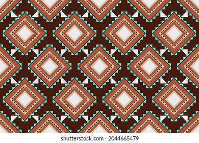 Diseño de Tejido Nativo con fondo marrón y patrón Geométrico Tradicional Bohemio para patrones de tela, Bordado, tapicería, Decoración.
