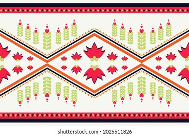 Design of Native Textile with Cream background and Red lotus pattern for fabric pattern, Embroidery, wallpaper, Decoration.