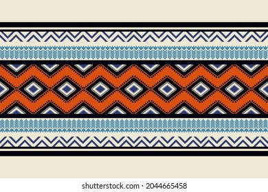 Design of Native Textile with Cream background and Floral Traditional Geometric Bohemian pattern for fabric pattern, Embroidery, wallpaper, Decoration.