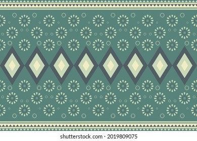 Design of Native Textile with Green background and floral pattern for fabric pattern, Embroidery, wallpaper, Decoration.