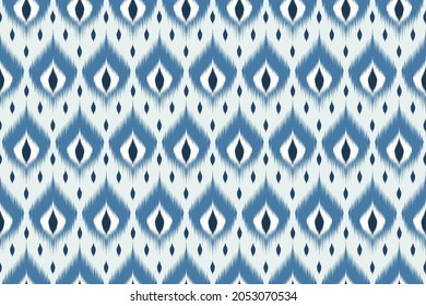 Design of Native Textile with Mint background and Blue Bohemian Geometric ikat pattern for fabric pattern, Embroidery, wallpaper, Decoration.
