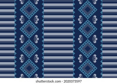 Design of Native Textile with Navy background and blue Geometric flower pattern for fabric pattern, Embroidery, wallpaper, Decoration.