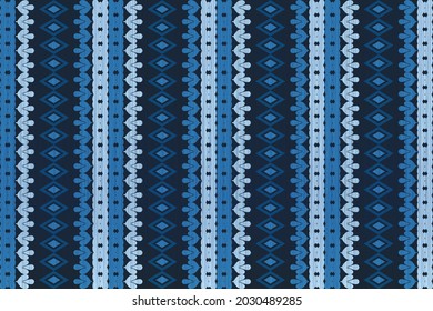 Design of Native Textile with Navy background and blue Geometric flower pattern for fabric pattern, Embroidery, wallpaper, Decoration.