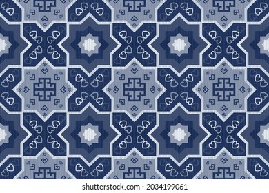 Design of Native Textile with Navy background and Moroccan floral pattern for fabric pattern, Embroidery, wallpaper, Decoration.