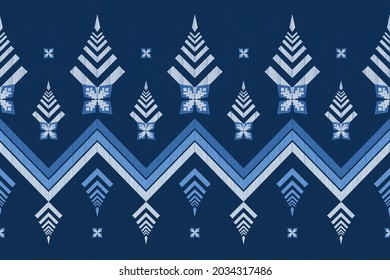 Design of Native Textile with Navy background and blue Geometric Silk pattern for fabric pattern, Embroidery, wallpaper, Decoration.