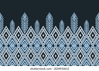 Design of Native Textile with Navy background and blue Geometric Silk pattern for fabric pattern, Embroidery, wallpaper, Decoration.