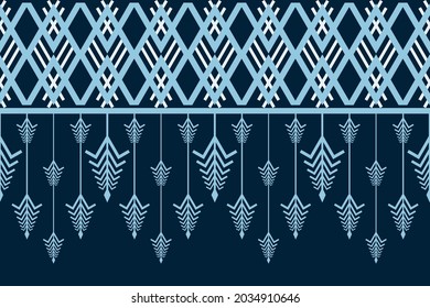 Design of Native Textile with Navy background and blue Geometric Silk pattern for fabric pattern, Embroidery, wallpaper, Decoration.