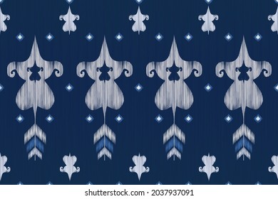 Design of Native Textile with Navy background and Bohemian Arrow tribal pattern for fabric pattern, Embroidery, wallpaper, Decoration.