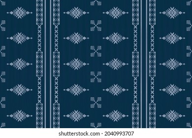 Design of Native Textile with Navy background and Floral Geometric silk pattern for fabric pattern, Embroidery, wallpaper, Decoration.