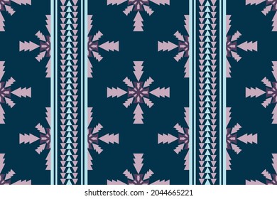 Design of Native Textile with Navy background and Floral Violet pattern for fabric pattern, Embroidery, wallpaper, Decoration.