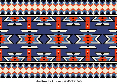 Design of Native Textile with Navy background and Traditional Geometric Bohemian pattern for fabric pattern, Embroidery, wallpaper, Decoration.