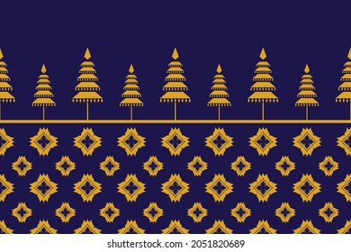 Design of Native Textile with Navy background and Gold Geometric Silk pattern for fabric pattern, Embroidery, wallpaper, Decoration.