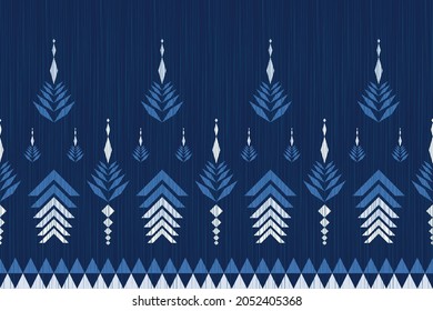 Design of Native Textile with Navy background and blue Geometric Silk pattern for fabric pattern, Embroidery, wallpaper, Decoration.