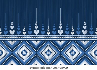 Design of Native Textile with Navy background and Traditional Geometric pattern for fabric pattern, Embroidery, wallpaper, Decoration.
