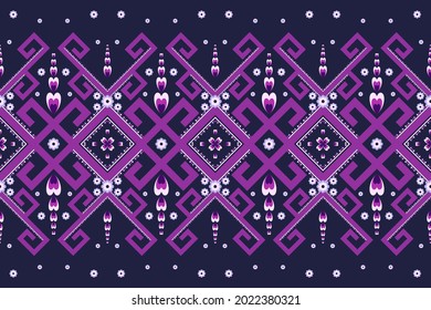 Design of Native Textile with Purple background and Geometric Floral pattern for fabric pattern, Embroidery, wallpaper, Decoration.