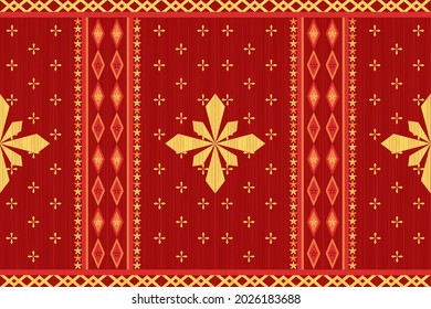 Design of Native Textile with Red background and Floral Geometric pattern for fabric pattern, Embroidery, wallpaper, Decoration.