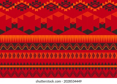 Design of Native Textile with Red background and Bohemian Geometric pattern for fabric pattern, Embroidery, wallpaper, Decoration.