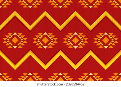 Design of Native Textile with Red background and Bohemian Geometric pattern for fabric pattern, Embroidery, wallpaper, Decoration.