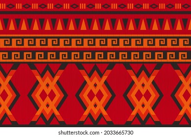 Design of Native Textile with Red background and Bohemian Geometric pattern for fabric pattern, Embroidery, wallpaper, Decoration.