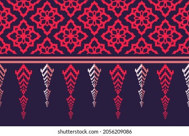 Design of Native Textile with Violet background and Red Traditional Tribal pattern for fabric pattern, Embroidery, wallpaper, Decoration.