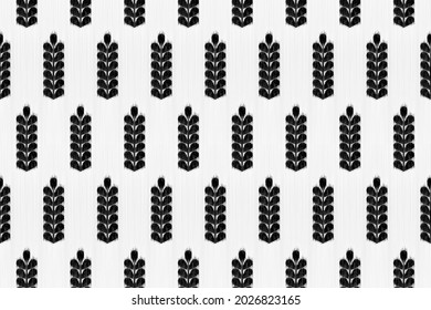 Design of Native Textile with White background and Black Geometric Leaf silk pattern for fabric pattern, Embroidery, wallpaper, Decoration.